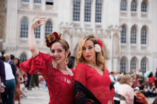 Two ladies in red flamenco dresses